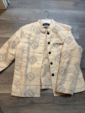 100% Silk Vintage Christina Hope Beige Jacket Mandarin Collar Art to Wear Quilt
